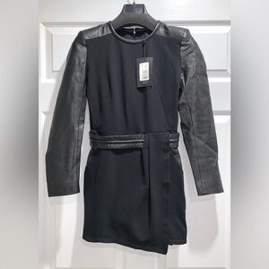 THE KOOPLES $425 NWT SIZE XS-S Hopla Stretch Black Leather Dress